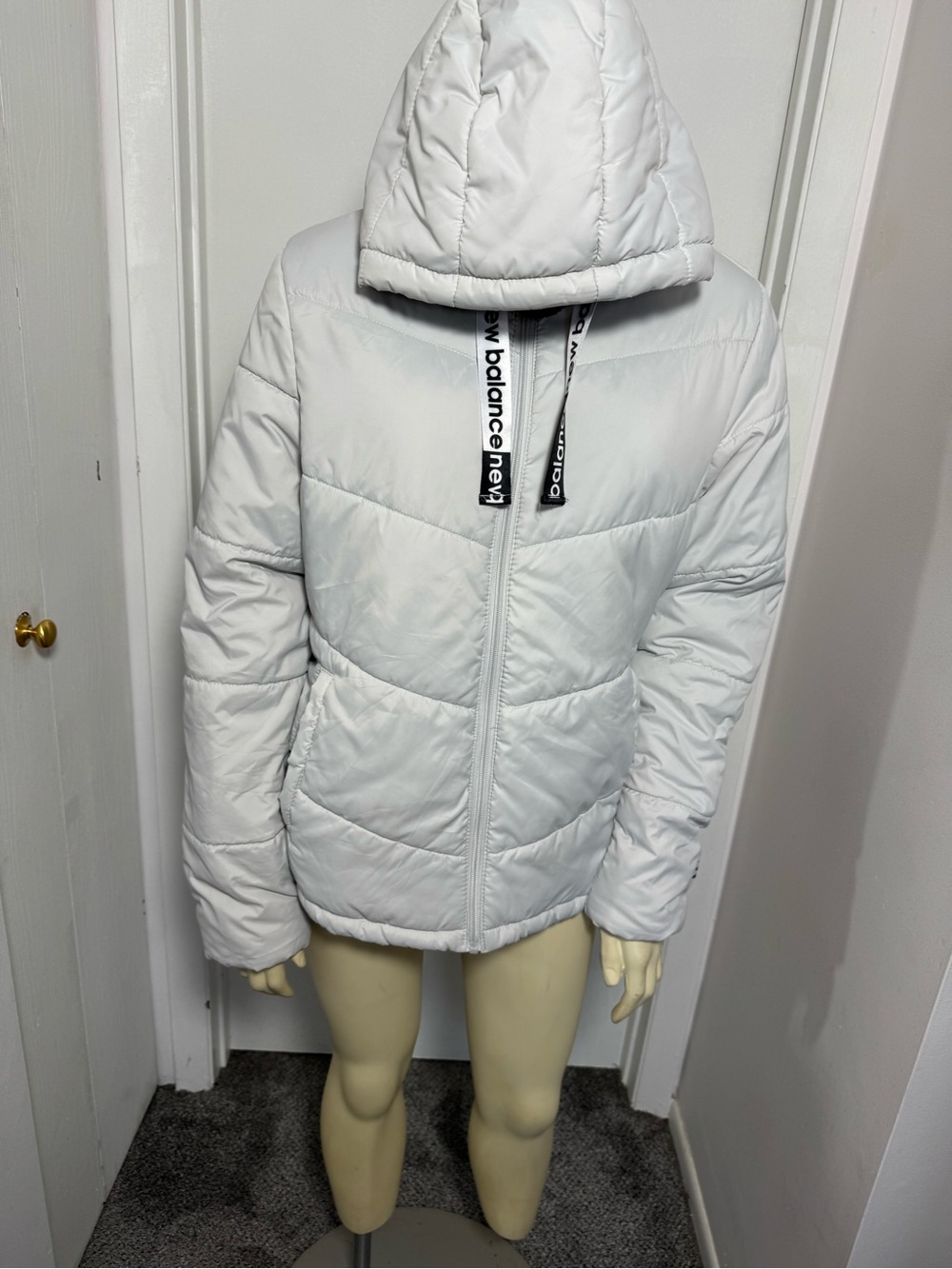 New Balance White Hooded Quilted Puffer Jacket